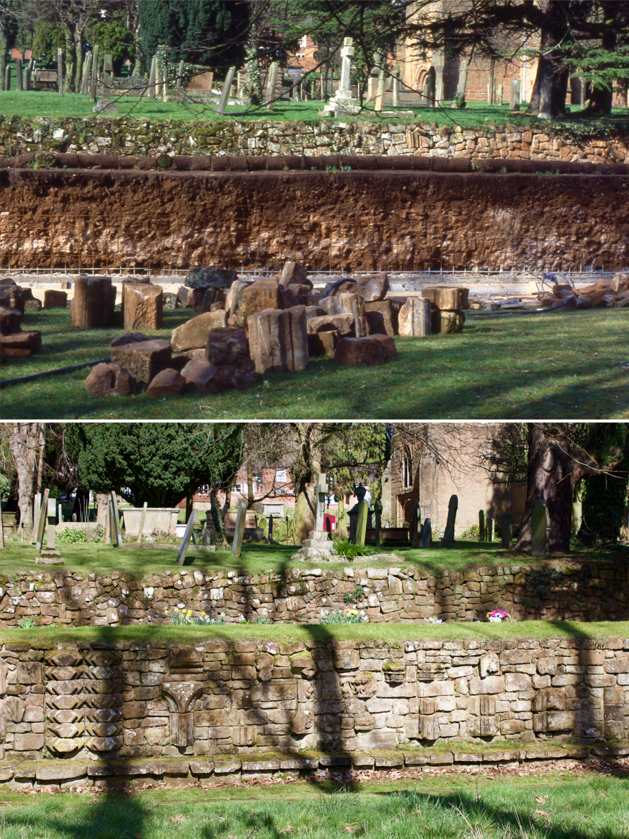 Garden of Rest walls being built from the Abbey Stonework - part 1