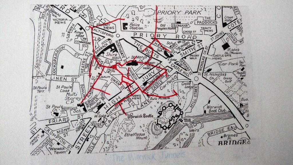 Map of The Warwick Tunnels taken from The Cave of Despair novel by C.J. Wilsmore